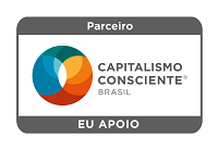 Selo com o logo do Capitalismo Consciente Brasil e entre ele estão as palavras "Parceiro. Eu apoio".